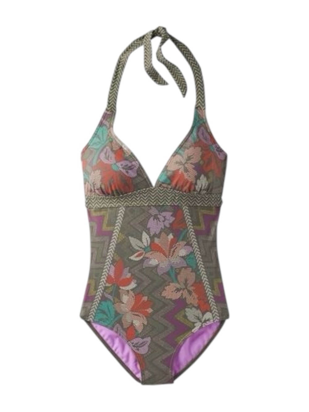 NWT prAna Lahari One-Piece Bathing Suit Swimsuit Halter Cargo Horchata Small